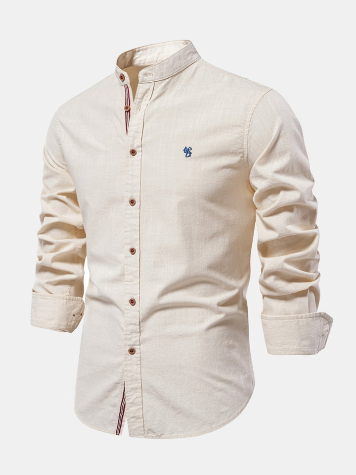 Mathias - Long Sleeve Linen Shirt With Stand Up Collar