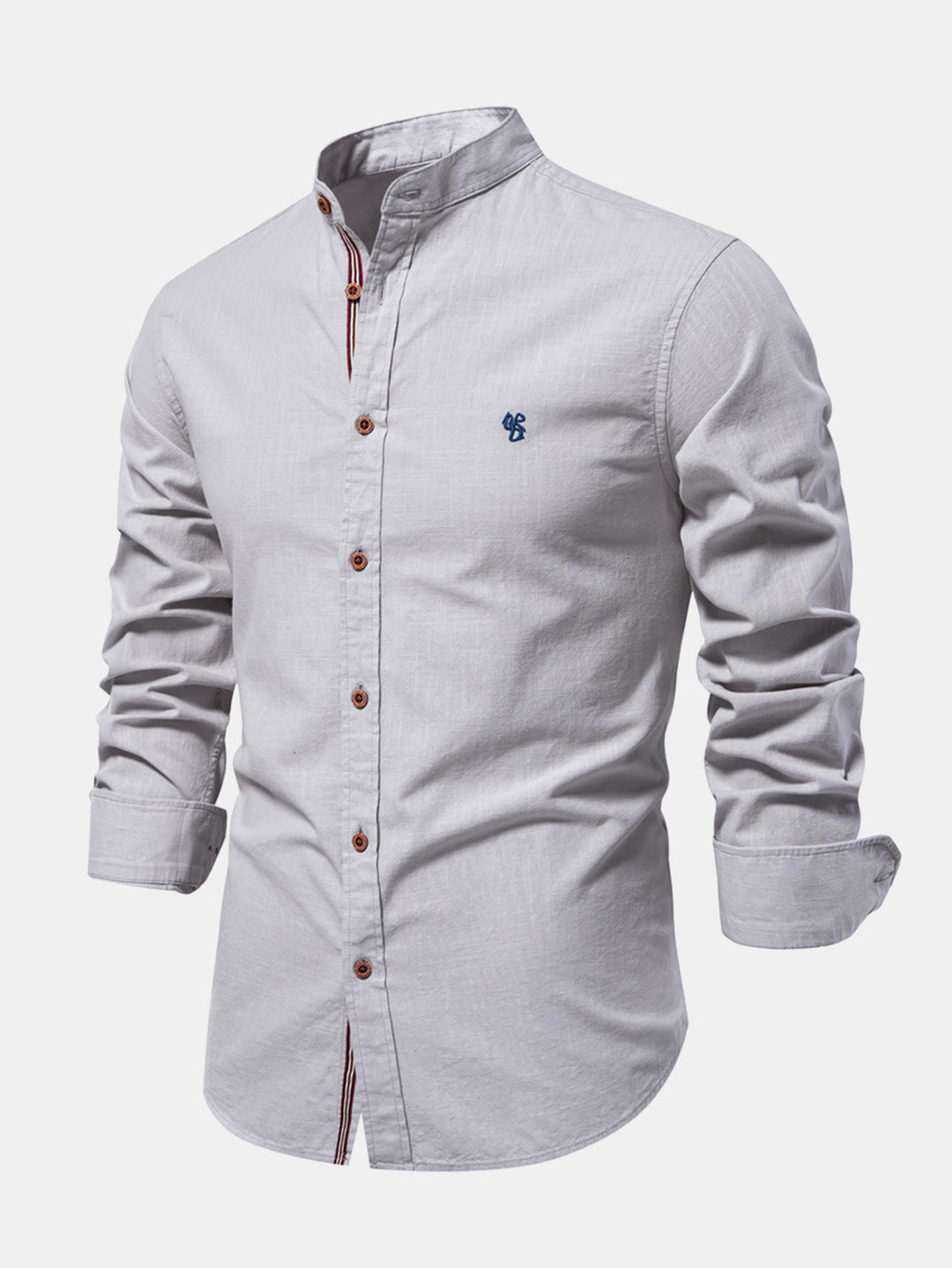 Mathias - Long Sleeve Linen Shirt With Stand Up Collar