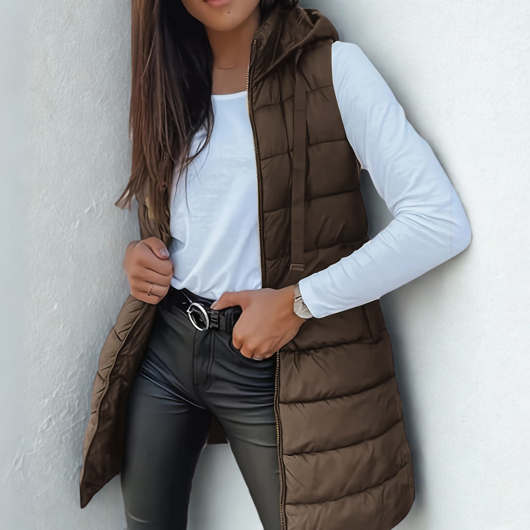 Clarice | Sleeveless Hooded Long Puffer Vest