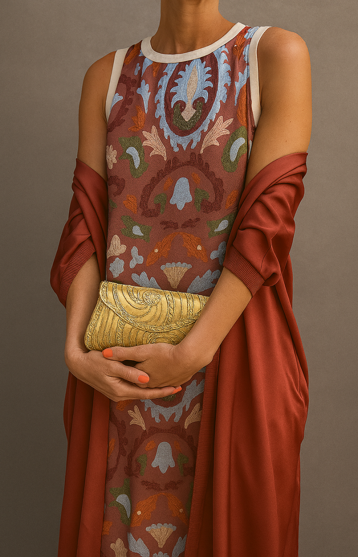 MIKAELLA | Elegant Long Dress with Coordinated Shawl and Refined Line for Special Events