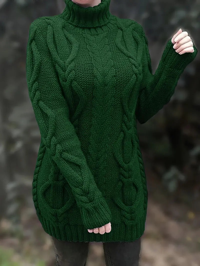 Narda - Chunky Cable Knitted Turtleneck Dress
