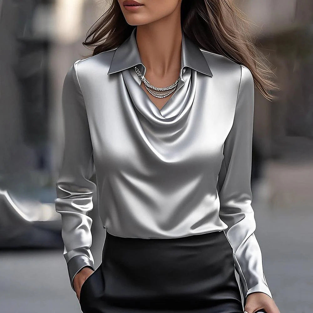 Ysa | Shiny Blouse with Pleated Neck
