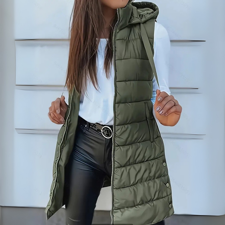 Clarice | Sleeveless Hooded Long Puffer Vest