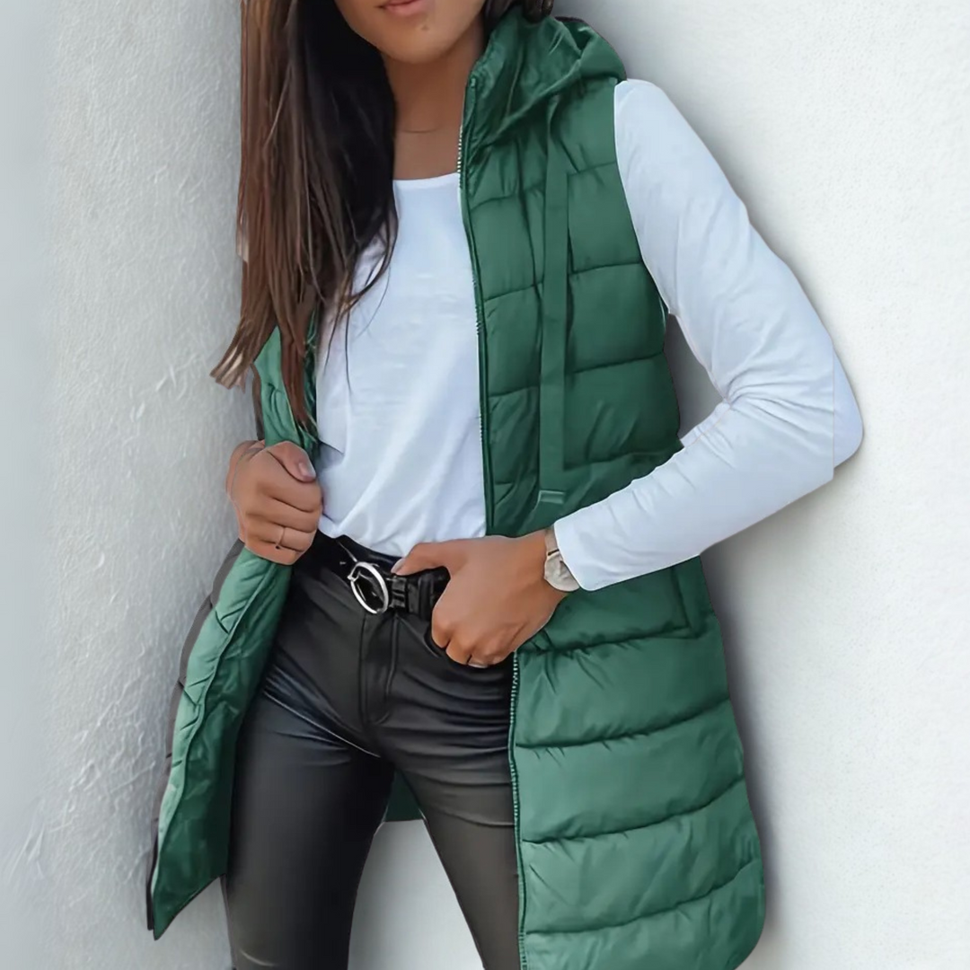 Clarice | Sleeveless Hooded Long Puffer Vest