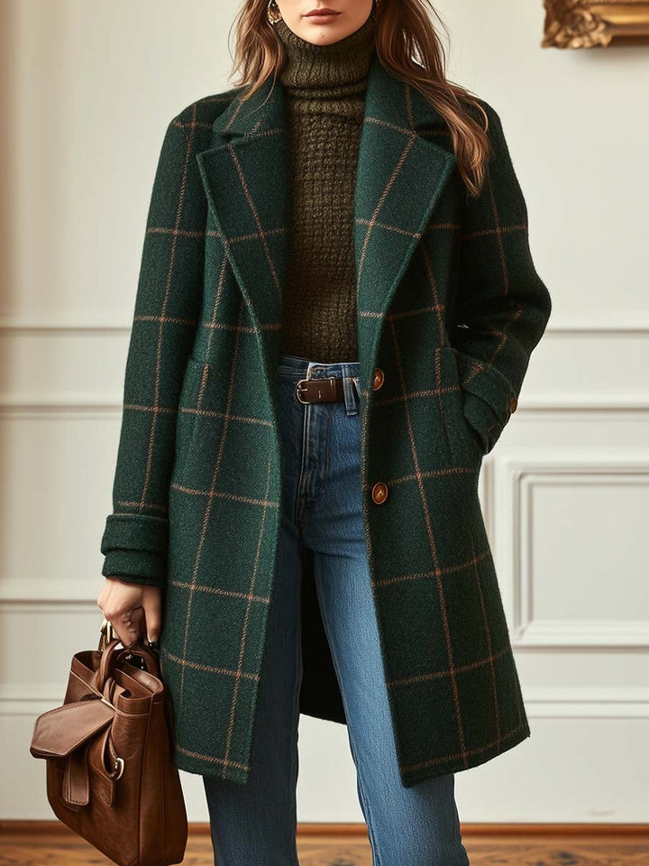 Women's Retro Lapel Plaid-Tweed Coat